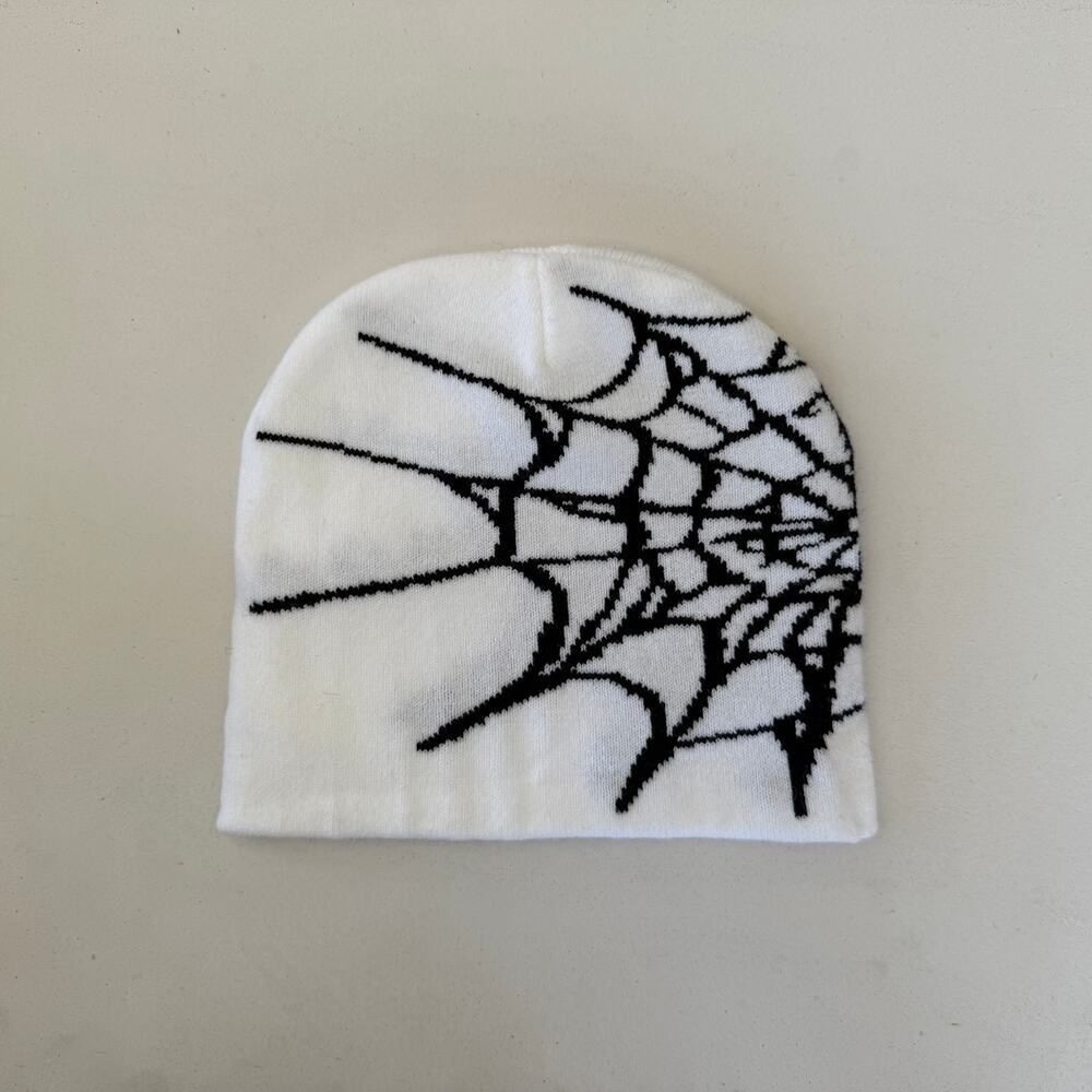 y2k 2000s white & black grunge gothic spiderweb beanie